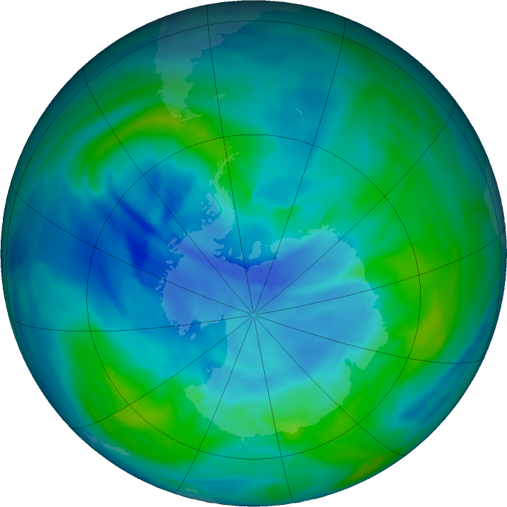 Antarctic ozone map for 20 April 2018
